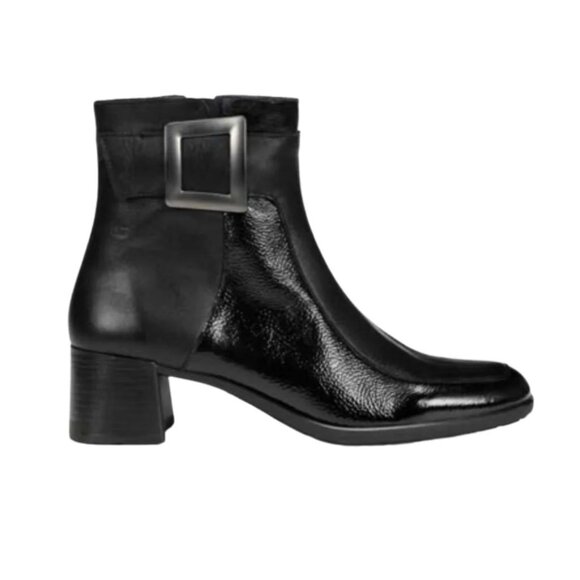 Dorking Heeled Black Ankle Boots with Buckle - Picture 2 of 2